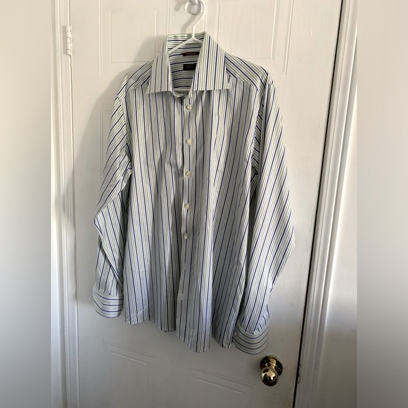 Eton Striped Button Up Long Sleeve Dress Shirt Wrinkle-Free Cotton Size 17.5 - Picture 2 of 5